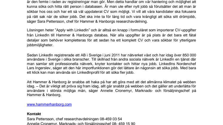 Hammer & Hanborg underlättar för kandidater genom LinkedIn