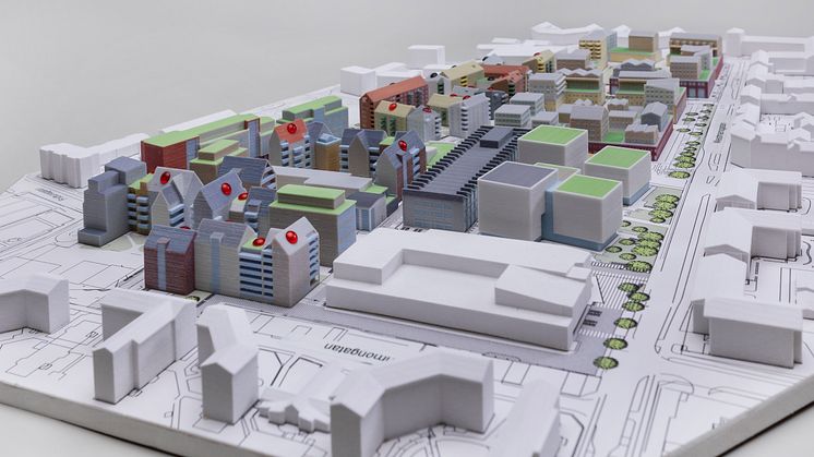 Arkitektkopia växer inom 3D-print, på bilden syns den 3D-printade modellen av Ebbepark i Linköping