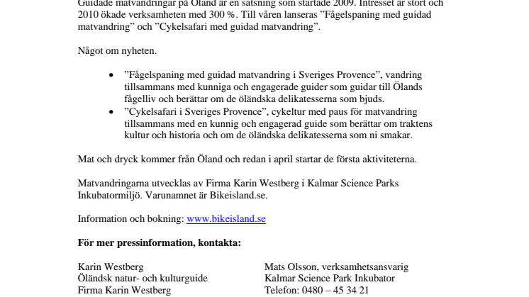 Guidade matvandringar, Fågelspaning och Cykelsafari på Öland.