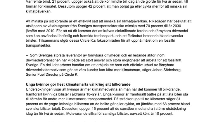 Unga kvinnor är Sveriges mest klimatsmarta bilister