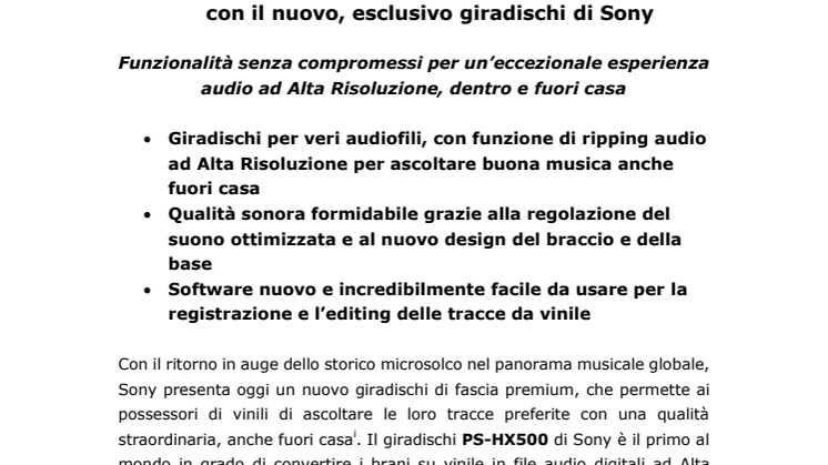 Lunga vita ai vinili con il nuovo, esclusivo giradischi di Sony