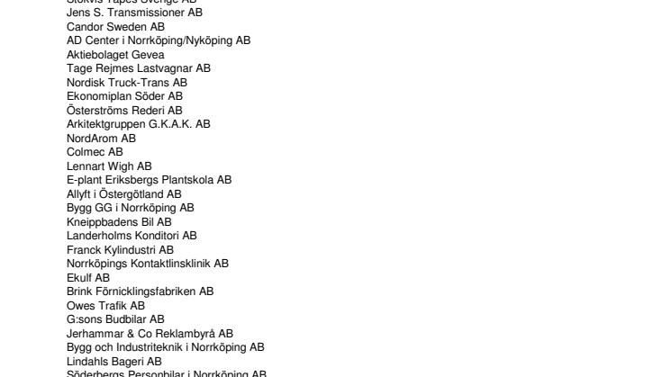 Företagen bakom Bästa Tillväxt 2008 Norrköpings kommun.
