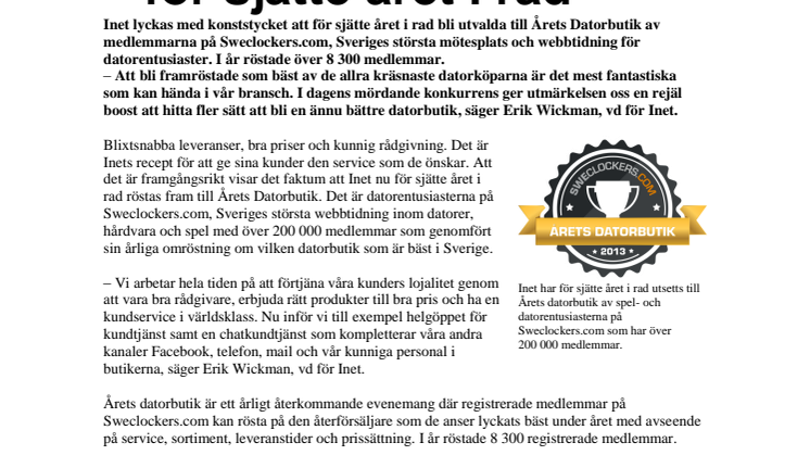 Inet en klockren vinnare  – för sjätte året i rad 
