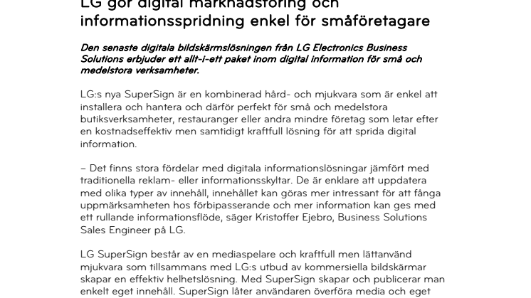 LG gör digital marknadsföring och informationsspridning enkel för småföretagare