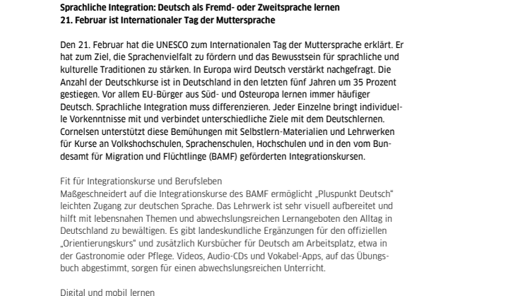 Sprachliche Integration: Deutsch als Fremd- oder Zweitsprache lernen - 21. Februar ist Internationaler Tag der Muttersprache   