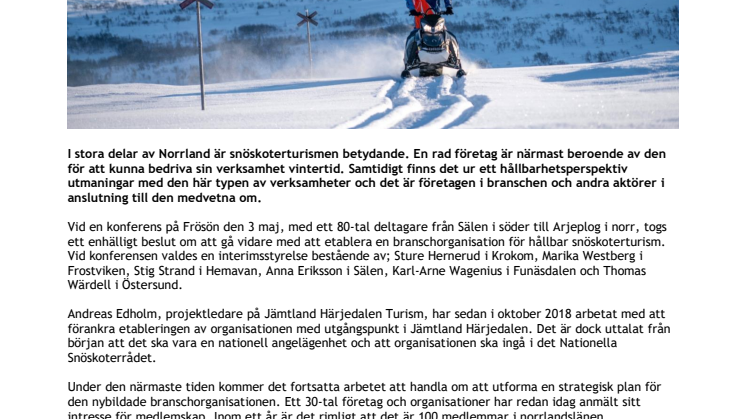 Branschorganisation för hållbar snöskoterturism etableras