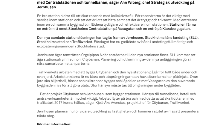 Citybanans nya station Stockholm City får samlad entré och tydligare stationsrum
