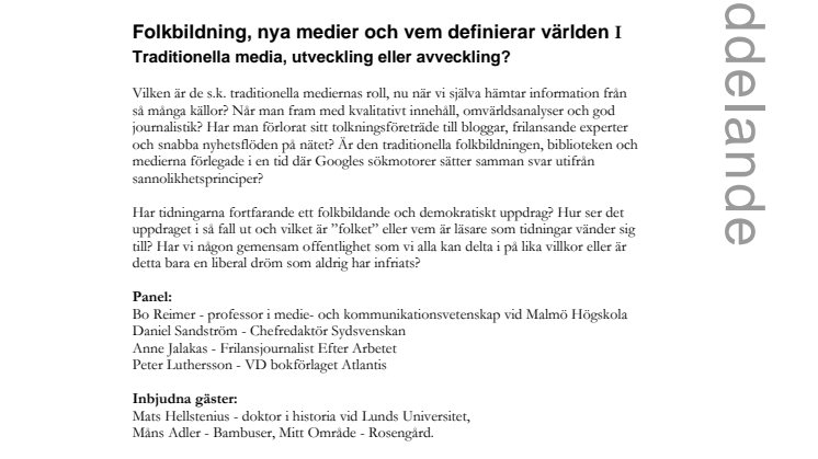 Stadsbiblioteket i Malmö: Folkbildning, nya medier och vem definierar världen del 1