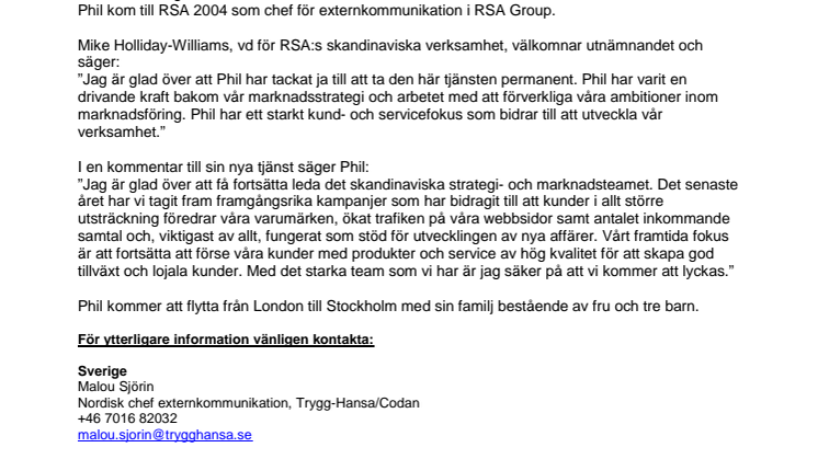 Ny skandinavisk direktör för strategi, marknad och kund på Trygg-Hansa/Codan