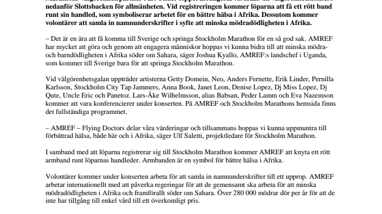 AMREF – Flying Doctors knyter ihop Stockholm Marathon med välgörenhetskonsert