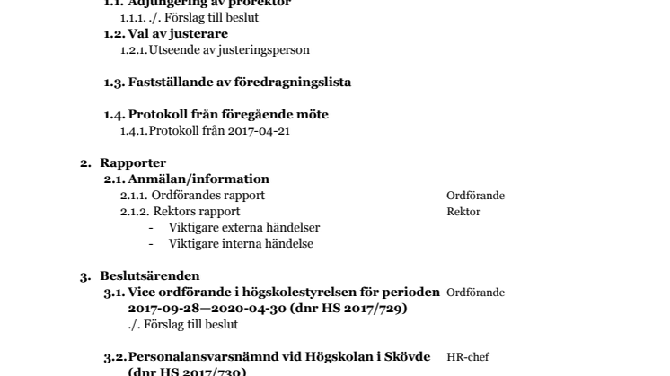 Föredragningslista, styrelsemöte 170928
