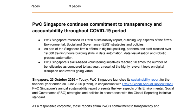 PwC Singapore continues commitment to transparency and accountability throughout COVID-19 period