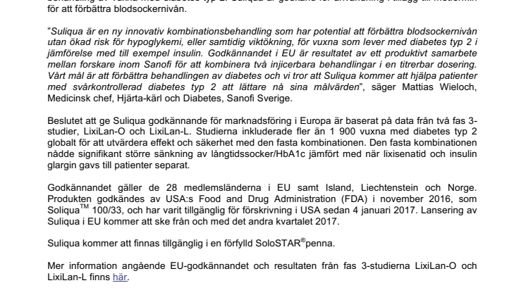Suliqua EU-godkänd för behandling av vuxna med diabetes typ 2