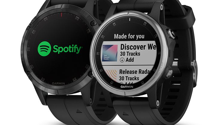 Garmin® lancerer samarbejde med Spotify:  Nu kan brugerne lytte til offline-playlister direkte fra håndleddet