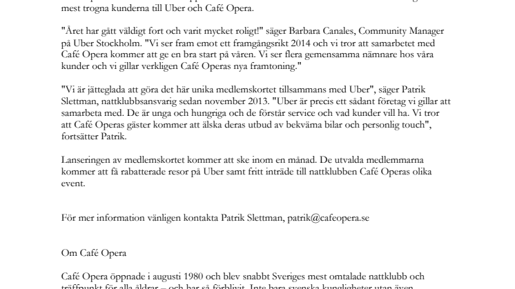 Uber i samarbete med Café Opera