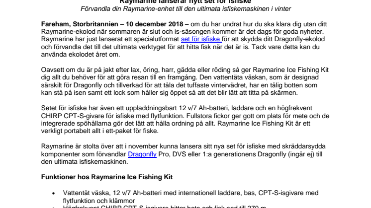 Raymarine lanserar nytt set för isfiske
