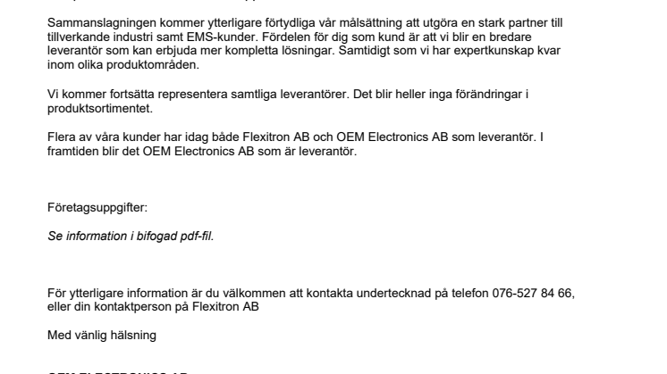 Flexitron AB går samman med OEM Electronics AB