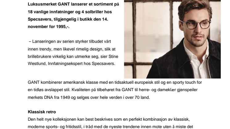 Specsavers med nyheter fra GANT
