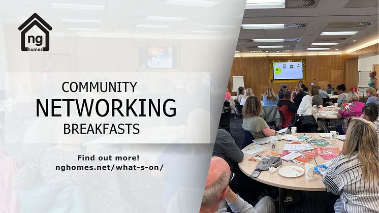 Attendees at a Community Networking Breakfast listen to Speaker's Corner