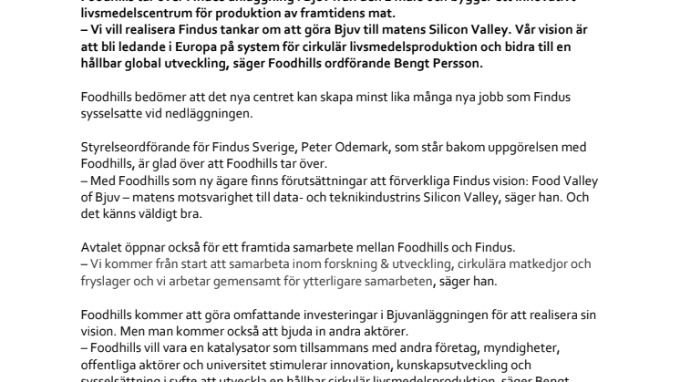 Foodhills bygger livsmedelscentrum i Bjuv