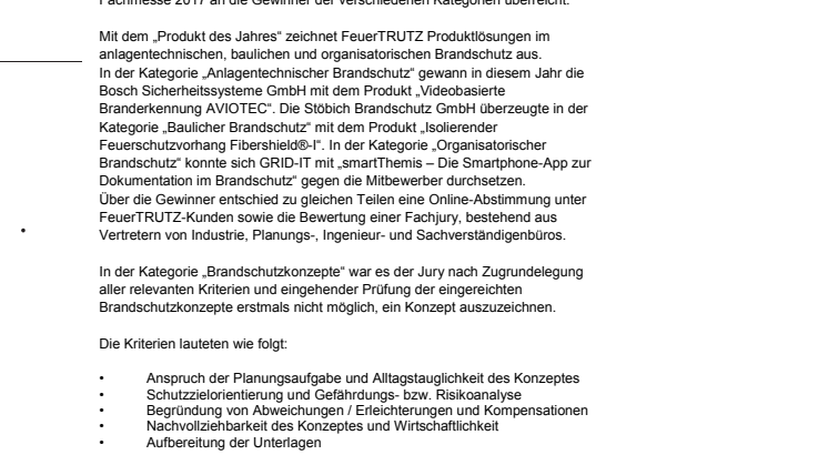 FeuerTRUTZ verleiht den „Brandschutz des Jahres 2017“