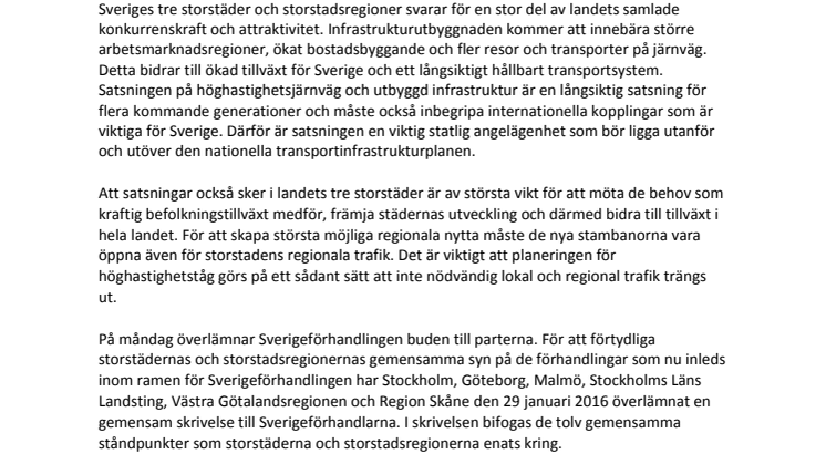 Bred enighet inför förhandlingar om infrastrukturutbyggnad