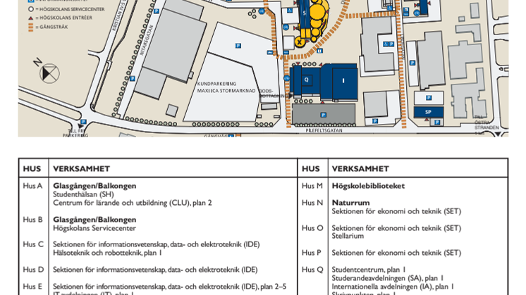 Campuskarta Högskolan i Halmstad 2014.