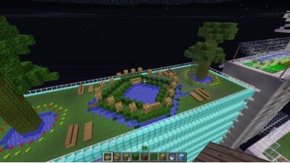 Detalj ur Mina kvarter-staden skapad i Minecraft av Viktor Rydbergs Samskola