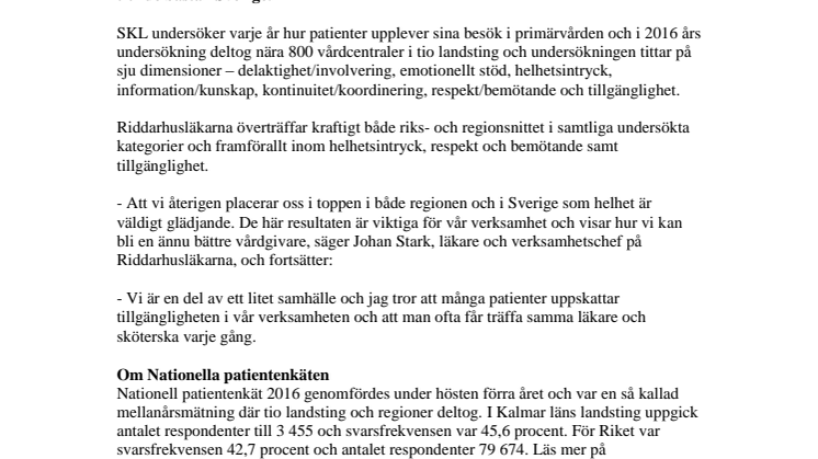Riddarhusläkarna i Västervik är Kalmar läns landstings bästa vårdcentral