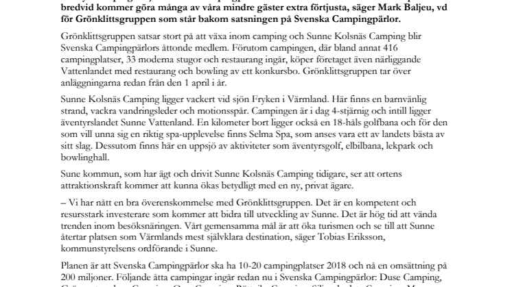 ​  Grönklittsgruppen köper Sunne Kolsnäs Camping
