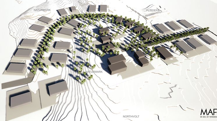 Bergsbyns företagspark byggs på före detta oexploaterad mark i närheten av Northvolt. Bild: Byggskylt