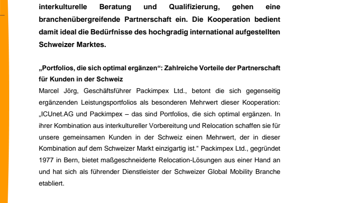 Interkulturell begleitete Relocation für die Schweiz – Packimpex Ltd. und ICUnet.AG beschließen Partnerschaft 