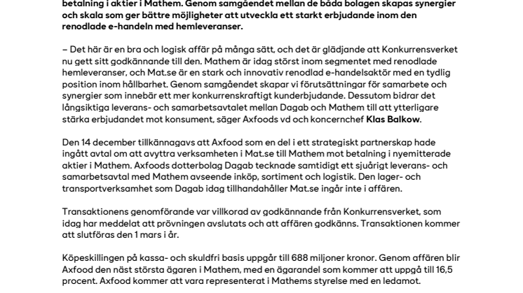 Konkurrensverket godkänner samgåendet mellan Mat.se och Mathem – Axfood ny delägare i Mathem .pdf