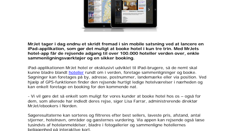 Book hotel i tre trin med iPad-app