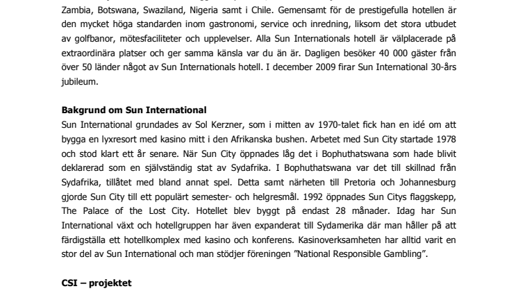 Sun International: Pressinformation
