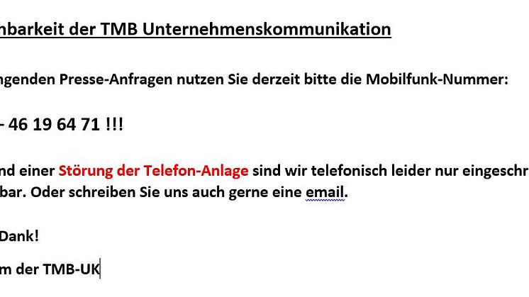Störung der Telefonanlage - Bitte Erreichbarkeit über Handy beachten!!!!