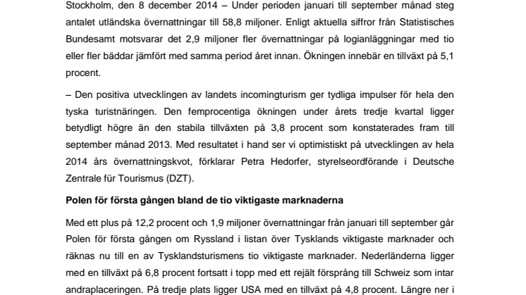 ​Tysklands incoming steg med över 5 procent under årets tredje kvartal