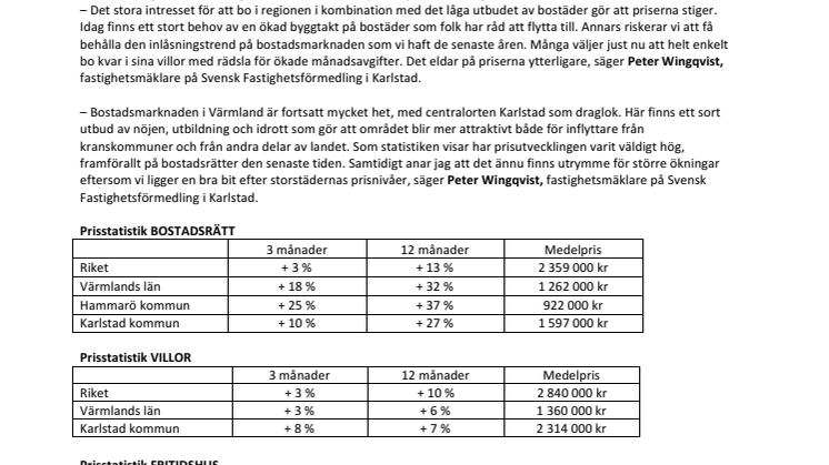 Värmländska bostadspriser stiger mest i landet