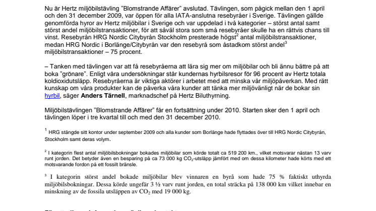 HRG Nordic vann Hertz miljöbilstävling för andra året i rad