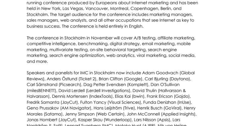 More Speakers Added to Internet Marketing Conference in Stockholm