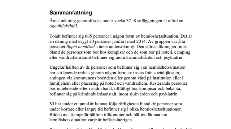 Kartläggning av hemlöshetssituationen 2015
