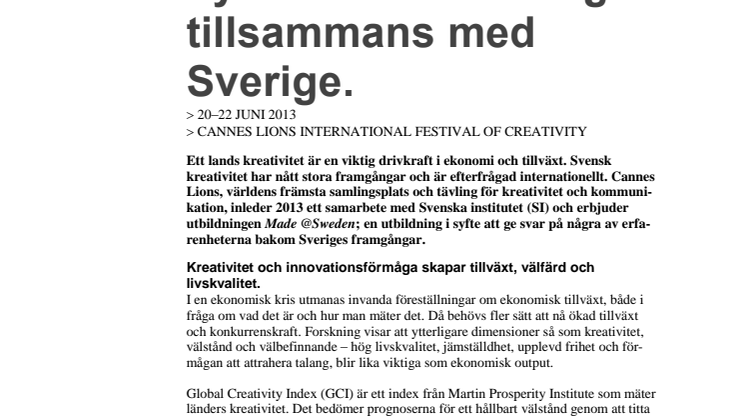 Cannes Lions lanserar ny kreativ utbildning tillsammans med Sverige