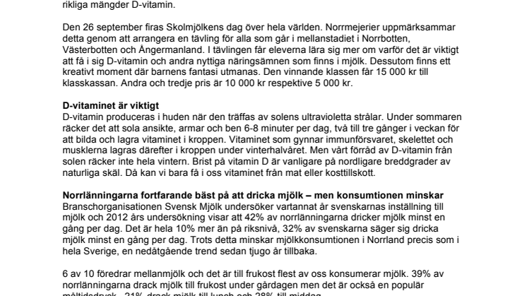 Regn och rusk ökar behovet av D-vitamin   -  I dag firas Skolmjölkens dag runt om i världen