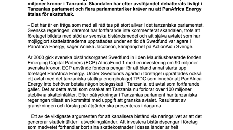 ActionAid-rapport väcker debatt i Tanzanias parlament  