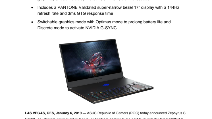 ROG Zephyrus S (GX701) Press Release and Specifications