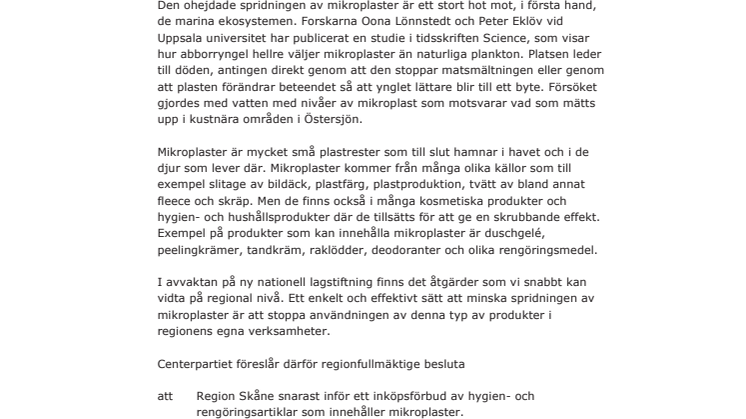 Motion - Inköpsförbud för artiklar som innehåller mikropaster