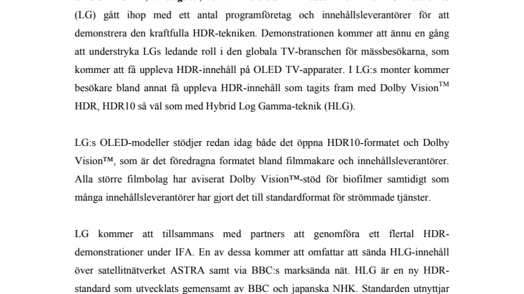 LG:s SENASTE OLED TV-MODELLER ÄR KOMPATIBLA MED  HELA BREDDEN AV HDR-TEKNIKER