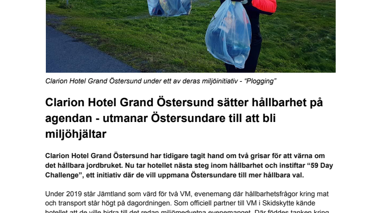 Clarion Hotel Grand Östersund sätter hållbarhet på agendan - utmanar Östersundare till att bli miljöhjältar