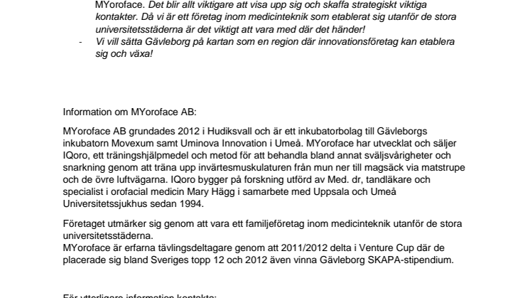 Hudiksvallsbolaget MYoroface ett av 20 utvalda i Sverige