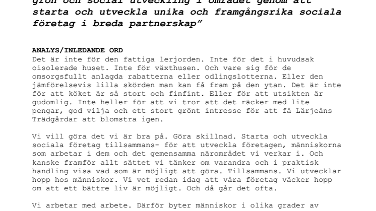 Vägen ut! kooperativen tar över Lärjeåns Trädgårdar
